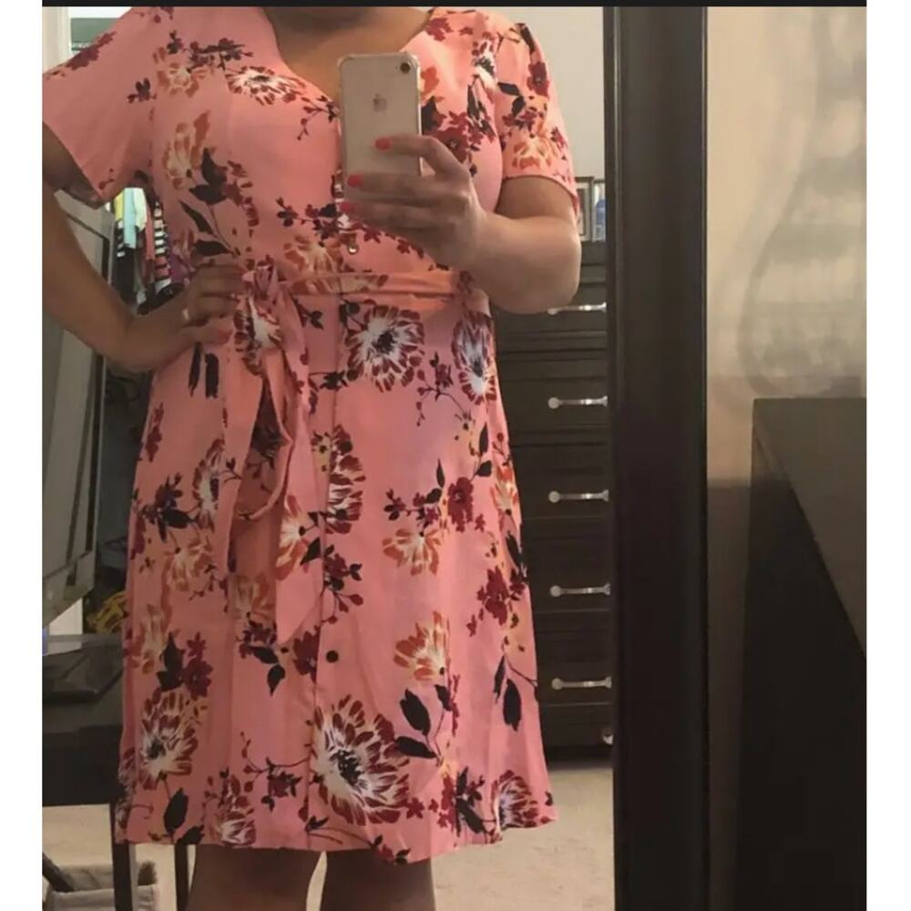 City Chic Pink Floral Mini Wrap Dress Size 20 Work Party Wedding Romantic $100 - Picture 5 of 10